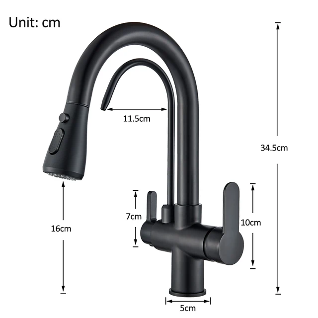 Matte Black Pure Water Kitchen Faucet Dual Handle Hot and Cold Drinking Water Pull Out  Kitchen Mixer Taps 6