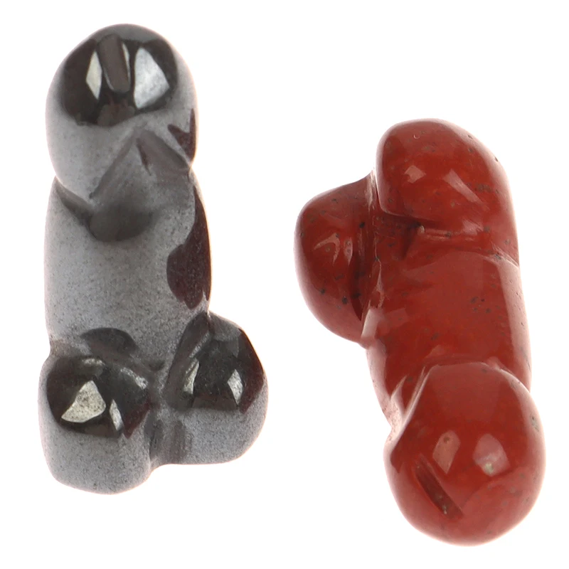 1" Cut Mini Penis Figurine Natural Crystal Stones Amethyst Quartz Carving Phallus Fertility Amulet Dick Testicle Home Decor Gift