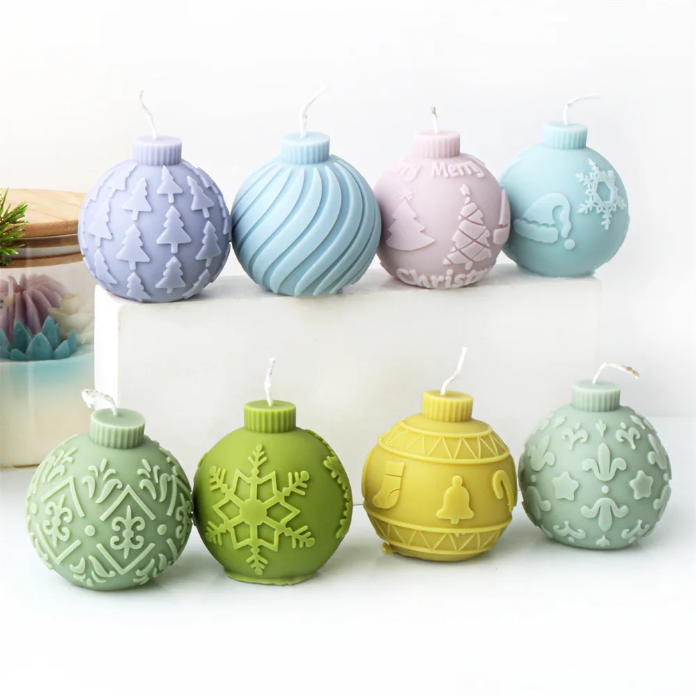 Description Picture 4 of itemRelief Snowflake Sphere Candle Silicone Mould Christmas Tree Ball Soap Mold Candy Geometry Making Set Snowman Gypsum Party Decor
