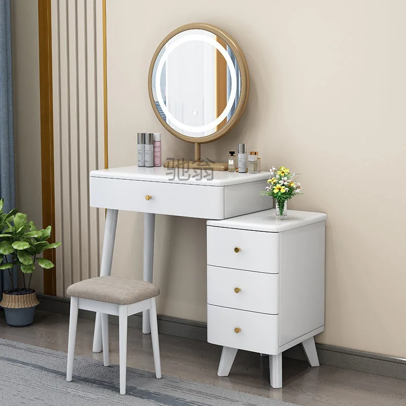 

Full solid wood dressing table, bedroom, small unit, modern, simple, multi-functional, retractable makeup table, storage cabinet