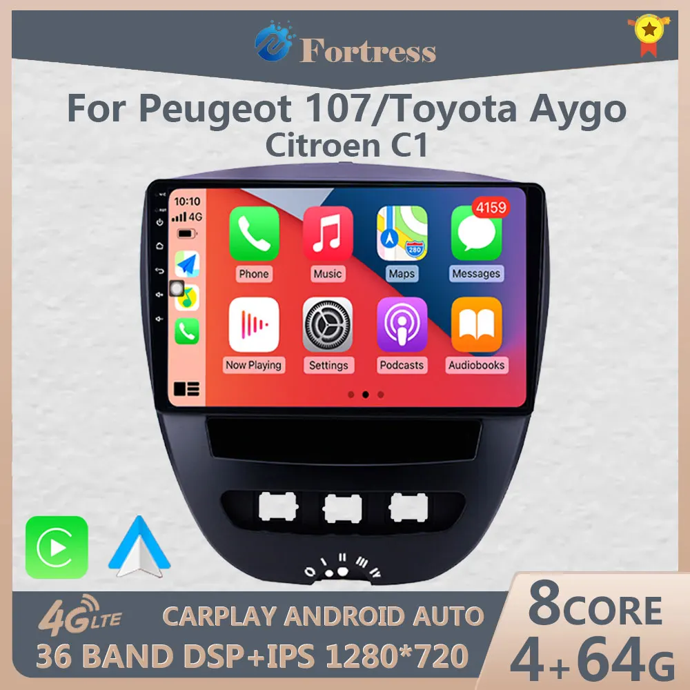 

Android 12 2Din Car Multimedia Player For Peugeot 107 Toyota Aygo Citroen C1 2005-2014 Carplay Car Stereo GPS Navigation BT WIFI