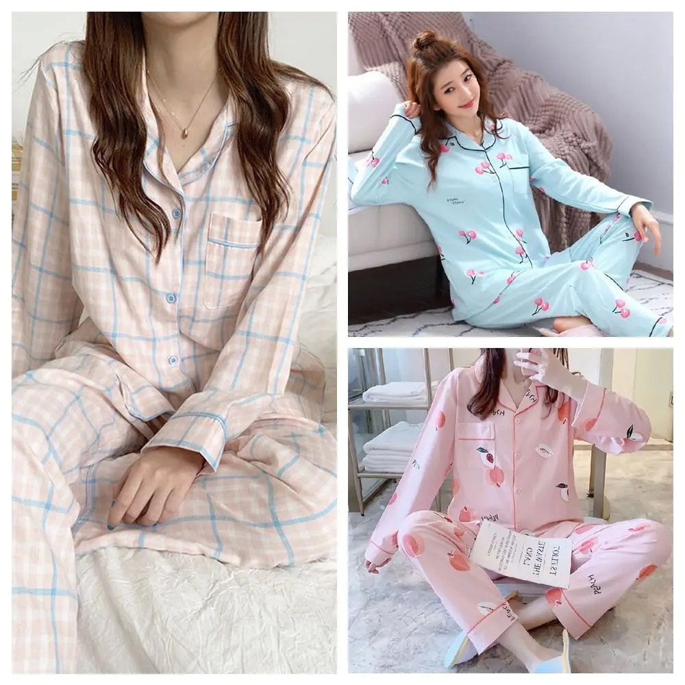 Long-Sleeved Women's Two-Piece Pajamas Large Size Cotton Material Homewear Suit Soft Fabric Loose Fit Maternity Pajamas