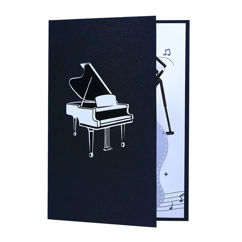 3D Piano Greeting Cards Music Instrument Paper Carving Hollow Out Folding Festival Celebration Gratitude and Blessing Card