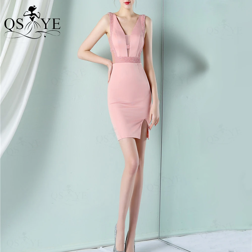 

Короткие розовые вечерние платья с бусинами и кристаллами, красивое платье для выпускного вечера, облегающее эластичное вечернее платье, сексуальное женское облегающее мини-платье