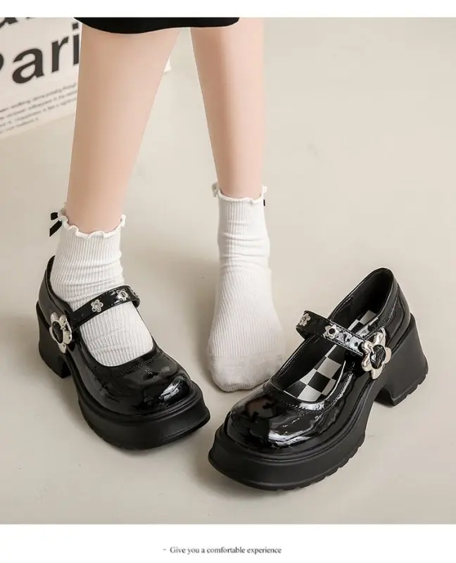 Women Lolita Pumps Mary Jane High Heel Platform Chunky Heel  Lady Sandals Round Toe Vintage Girl Classic Sweet Punk Female Shoes