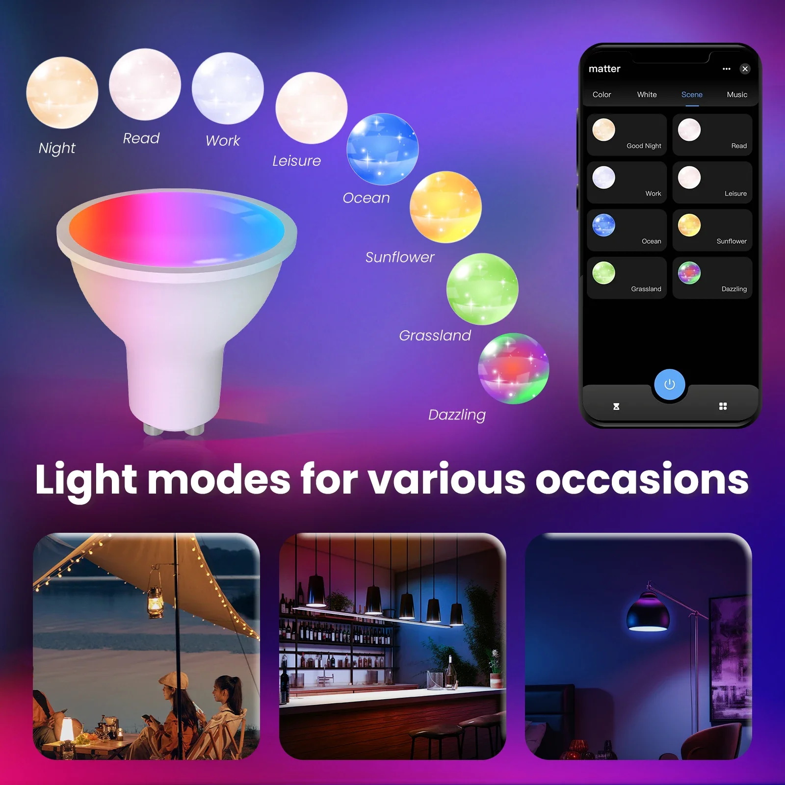 MOES Tuya Matter WiFi GU10 Smart Bulb Dimmable Led Light 16 Million RGB C+W Colors Candle Lamp Voice Control Alexa Google Home