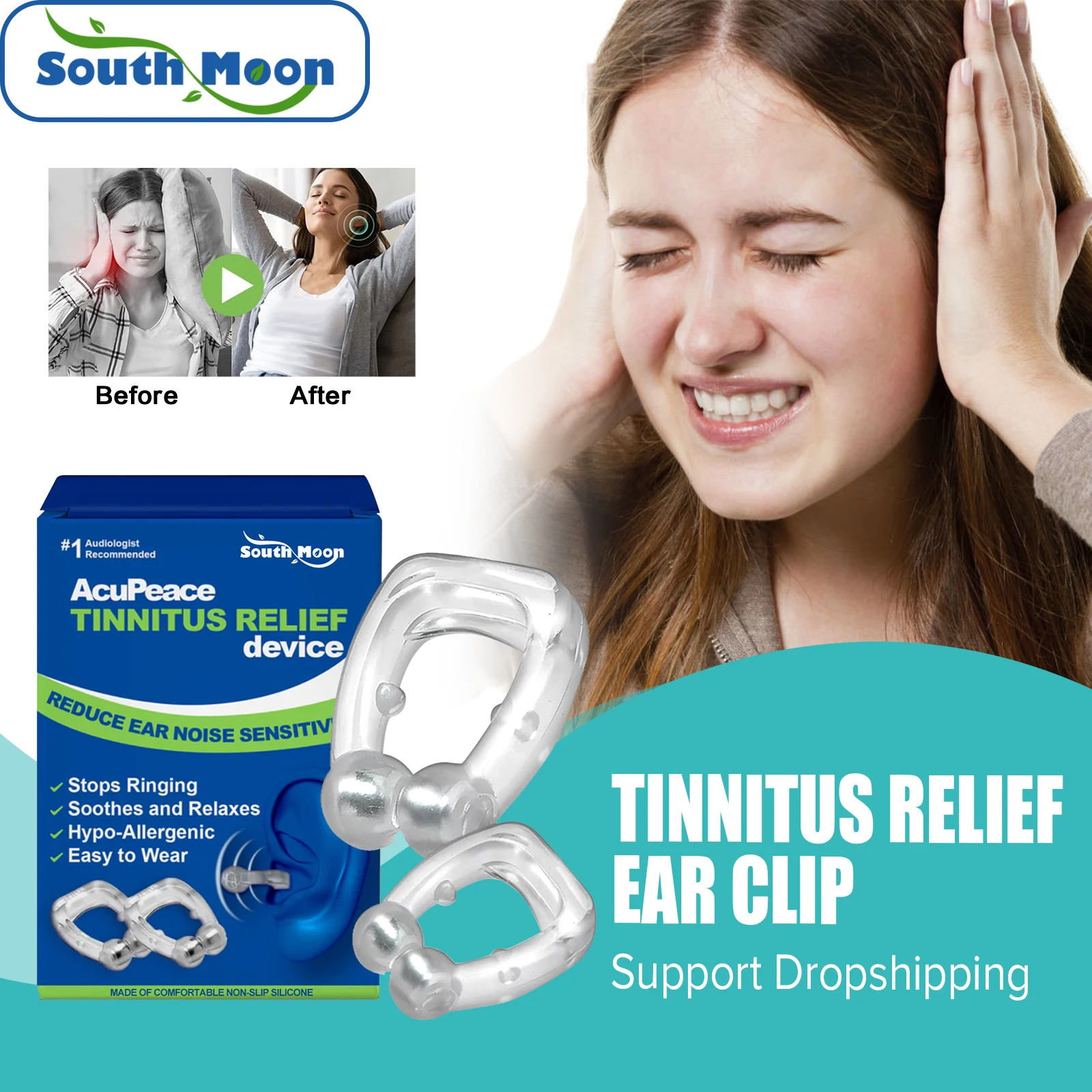 Tinnitus Relief Clip Portable Treatment Ringing Earache Discomfort Clear Earwax Ear Pressure Relief Hearing Magnetic Ear