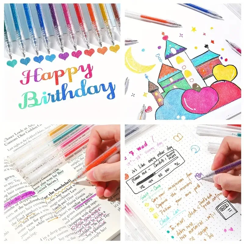 Glitter Gel Pens Set Quick-Drying Metallic Ink Fine Point for Drawing Book Doodling Art Marking with Storage Case 12-36pcs