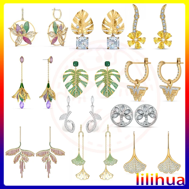 

ED024New Austrian Crystal Pink Leaf Blooming Flower Earrings Luxury Tassel Earrings As A Birthday Gift for Your Girlfriend