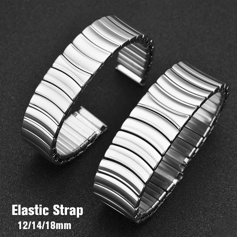 Silver Stainless Steel Stretch Expansion Watch Band Bracelet – Unisex Metal Elastic Strap