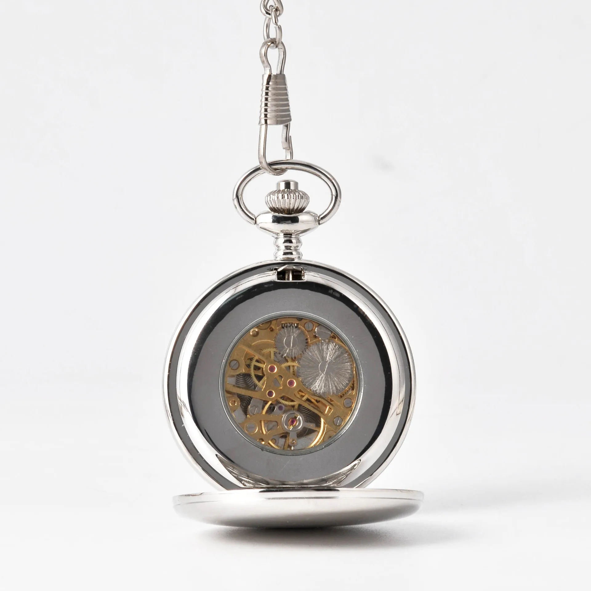 5 Pieces Luxury Vintage Gold Mechanical Pocket Watch for Men Male Golden Engrave Case Roman Numeral Dial Man Fob Chain Man Clock