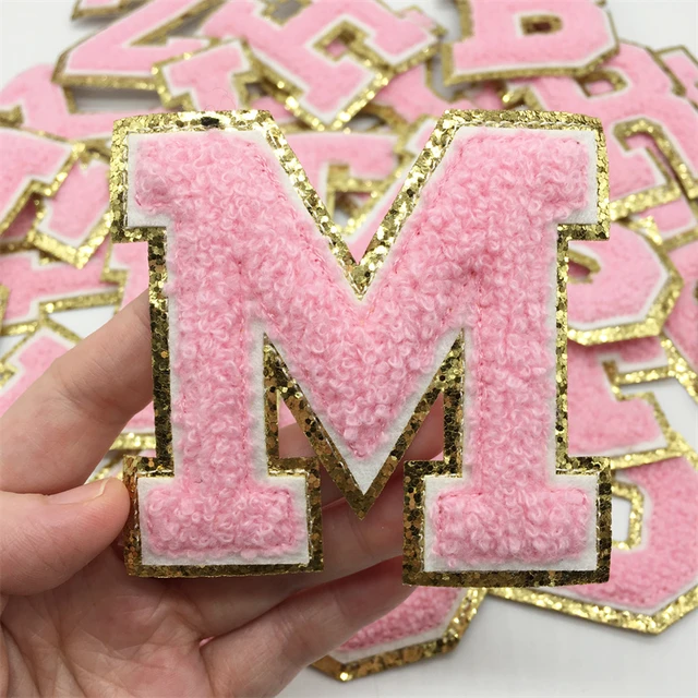 Light Pink Iron-On Glitter Varsity Letter Patches