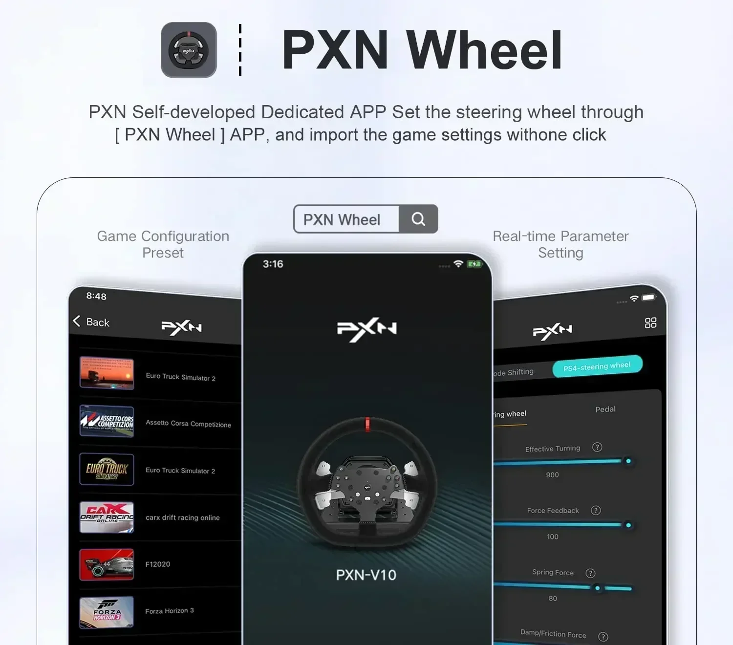 PXN 게임 핸들 심레이싱 게임 레이싱 휠, 클램프 포함, PC 270/900 회전, Xbox 시리즈 X, S, PC, PS4, Xbox 선물, V10