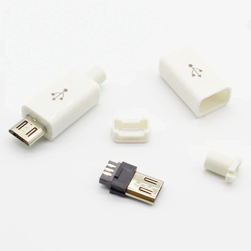 Micro usb connector 10pcs Micro USB 5PIN Welding Type Male Plug Connectors Charger 5P USB Tail Charging Socket 4 in 1 White Black