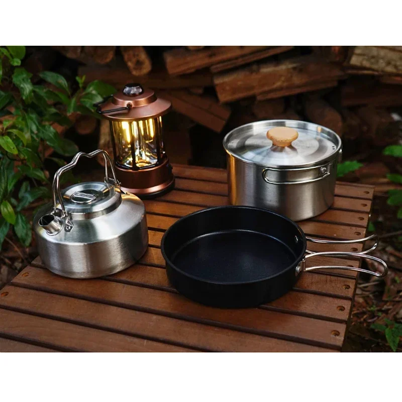 NewestOutdoorStainlessSteelPotSetCampingFamilyPotSet5L