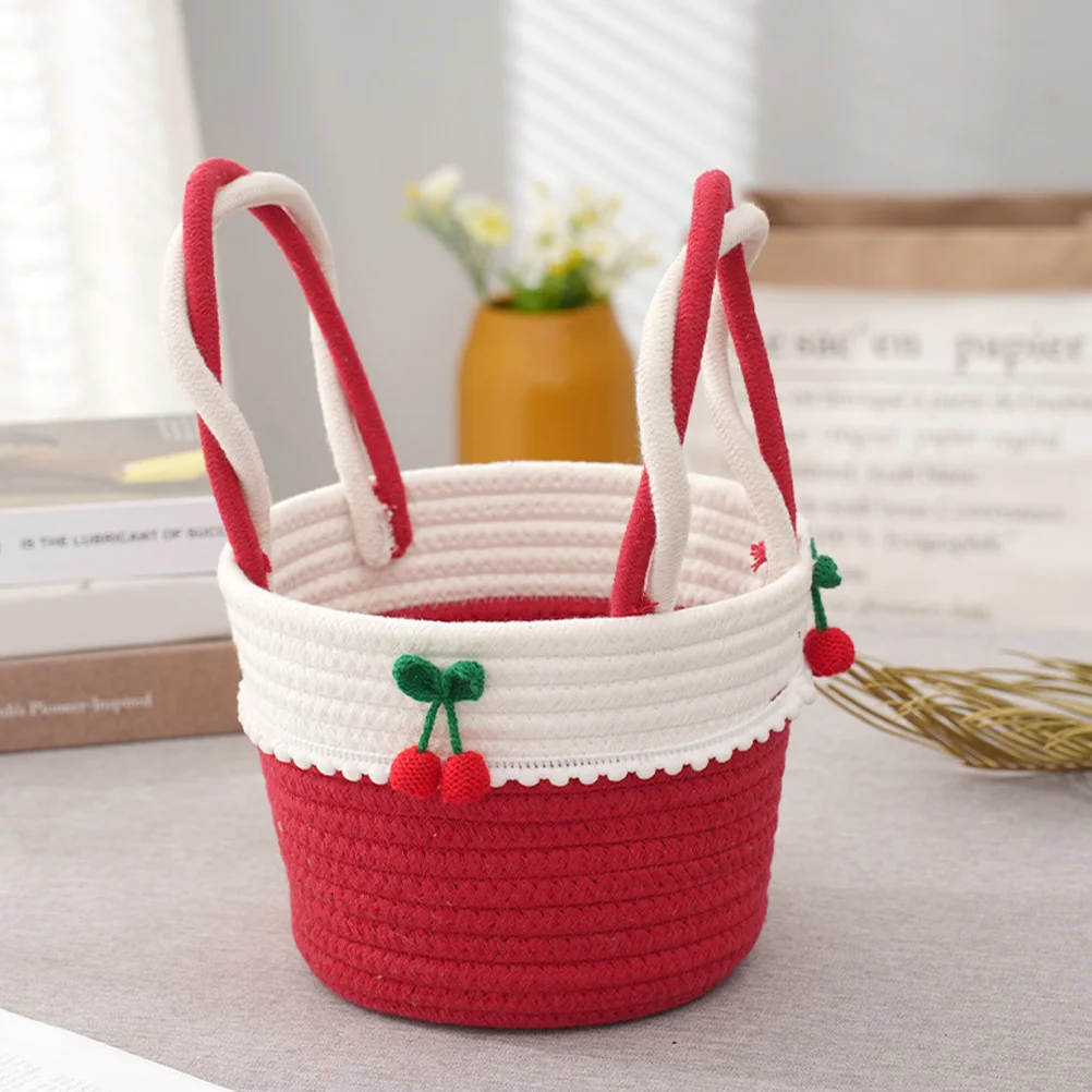 

Rope Cherry Storage Basketss Table Storage Organizer Sundries Woven Home Small Cotton Decorate