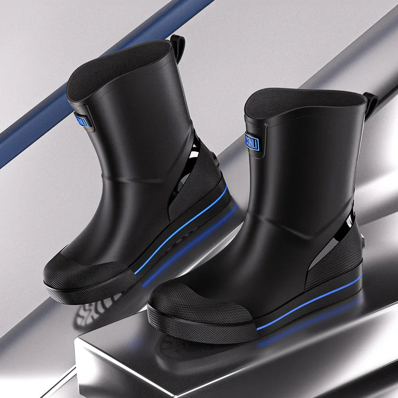 Fashionable Men's Short-tube Rain Boots Low-cut Non-slip Work Shoes Outdoor Wear-resistant Rubber Shoes Fishing Waterproof Shoes