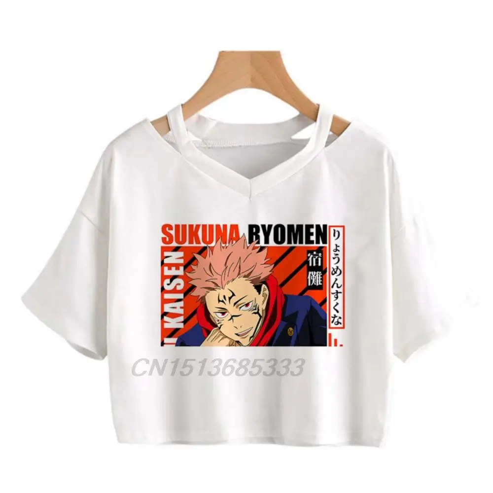

Jujutsu Kaisen Japanese Anime Women T-shirts The Seven Deadly Sins Female Vintage Cotton Crop Tops Chainsaw Man Fashion Blouses