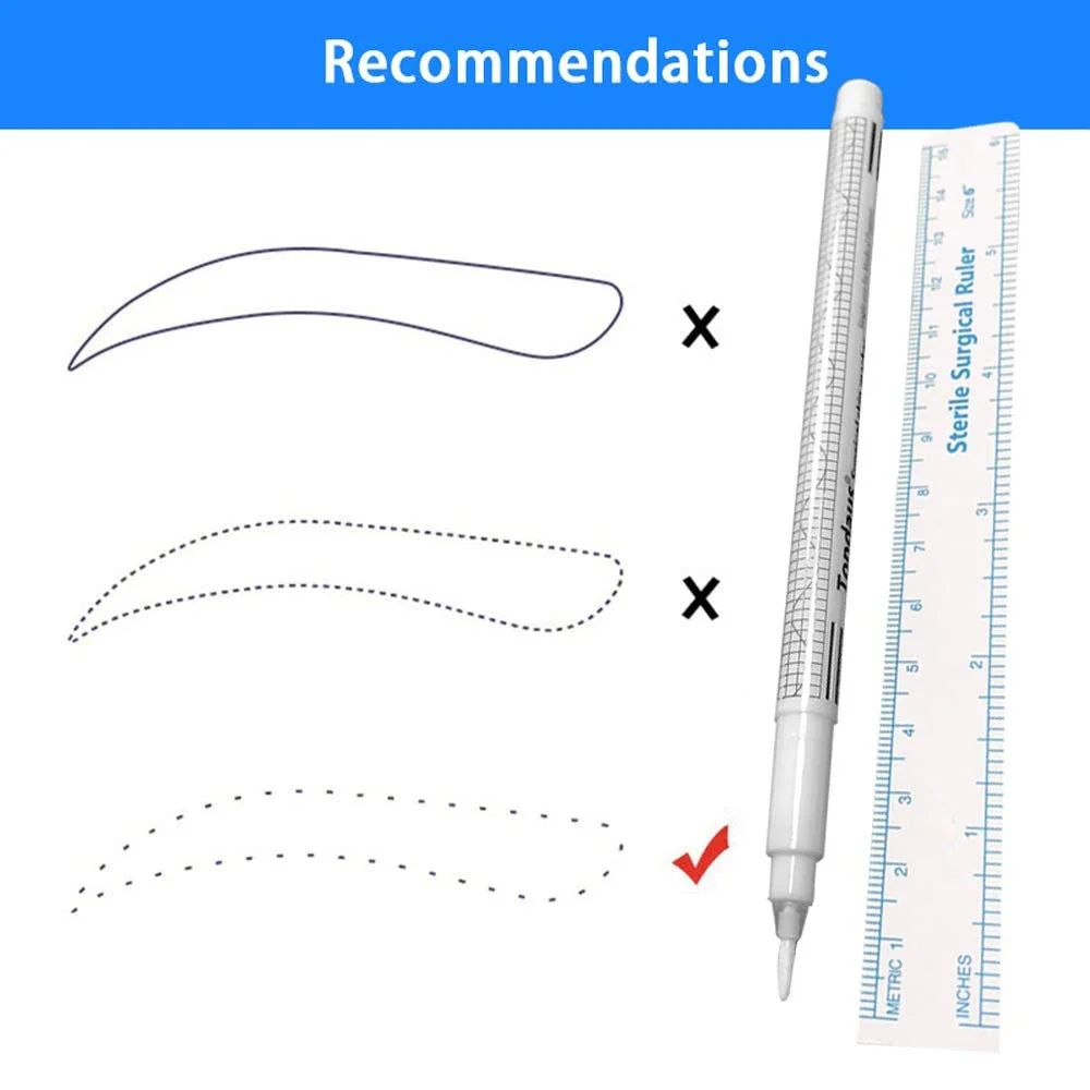 Eyebrow Tattoo Skin Marker Pen with Ruler Permanent Makeup White Medical Sterile Surgical Microblading Supplies 1pcs