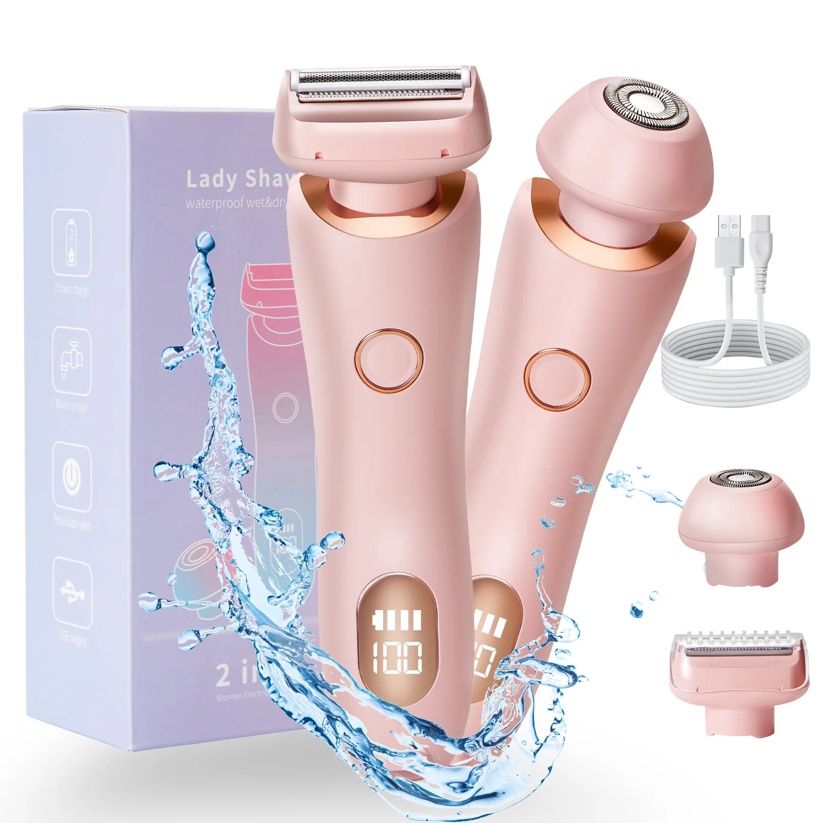 Electric Shaver 2 In 1 Bikini Trimmer Face Shavers Hair Removal for Underarms Legs Ladies Body Trimmer IPX7 Waterproof for Women