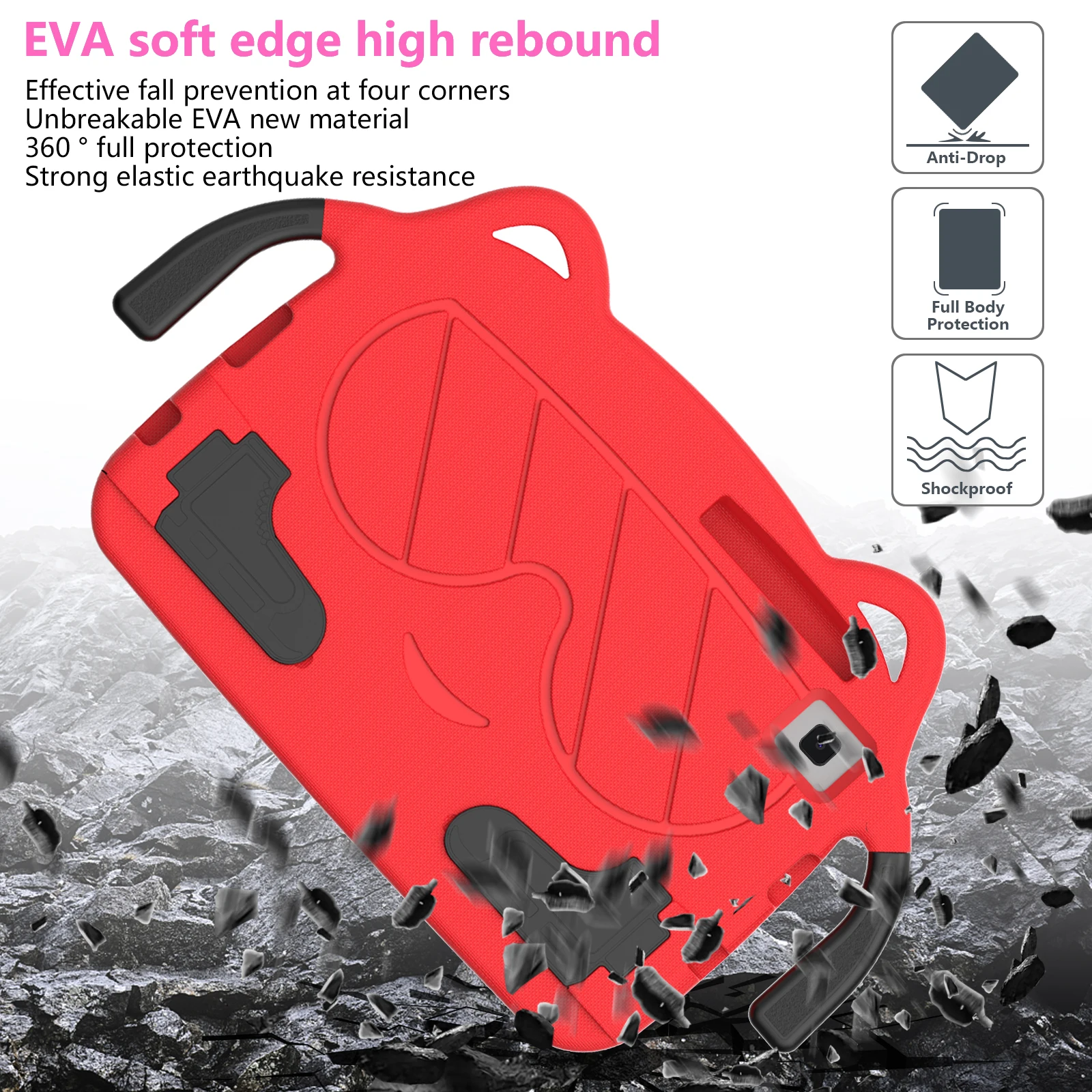 Rugged EVA Handle Stand Cover for Tablets - Kid-Safe Protective Case