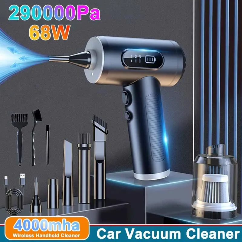 

4 IN 1 Car Vacuum Cleaner 68W 290000Pa 4000mha Wireless Strong Suction Handheld Pump Cordless LED Robot for Car Home Appliance