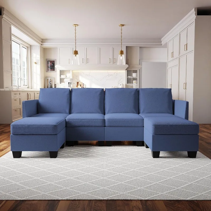 

Modern Large Fabric U-Shaped 6 Seat Living Room Sofa Sectional Sleeper Couch With Reversible Chaise Modular Sofabed With Storage
