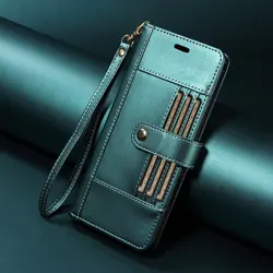 RFID Secure Leather Flip Wallet Case (Holds 6 Cards) - Galaxy A72 4G (Green)