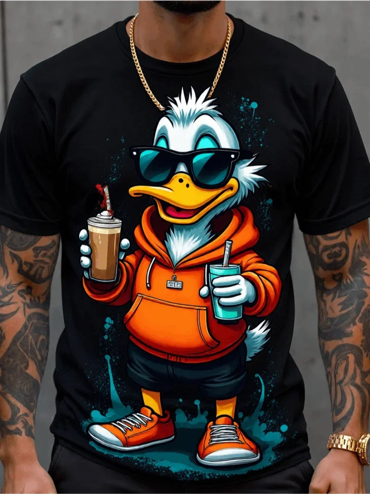 2026 Neues Cooles Hip-Hop-Style Herren Kurzarm-T-Shirt mit 3D-Enten-Druck Lustiges Cartoon-T-Shirt Trendige Streetwear für Männer