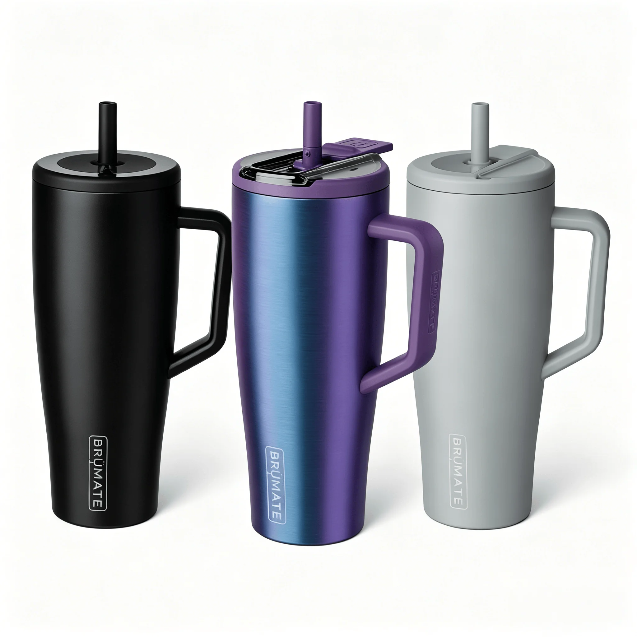 Vaso Térmico BrüMate Era de 40 oz con Asa y Pajita | Botella de Agua Aislada 100% a Prueba de Fugas con Tapa y Pajita Flexible SoftSip | Hecho de Acero Inoxidable | Compatible con Portavasos