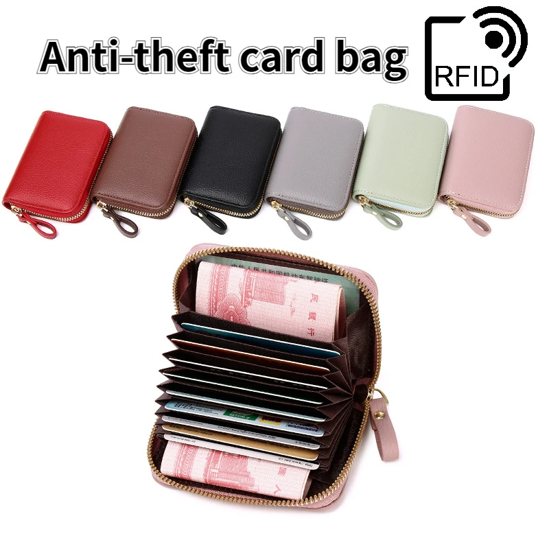 

Unisex Zipper RFID ID Credit Bank Business Card Holder Purse Bags Multi Slot PU Accordion Design Anti Demagnetization Mini Bag