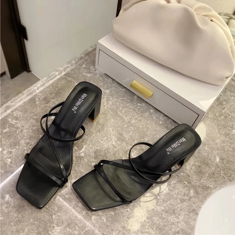 

Women's slim heel slippers, High heel sandals with narrow band, Fashionable, Candy color, Party, 2023