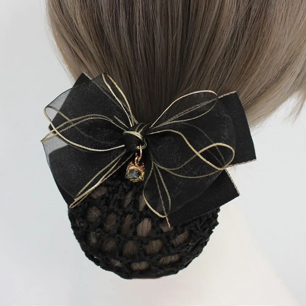 

Simple Gift For Stewardess Nurse Elegant Cloth Retro Bow headwear Women Headdress Mesh Snood Hairnet