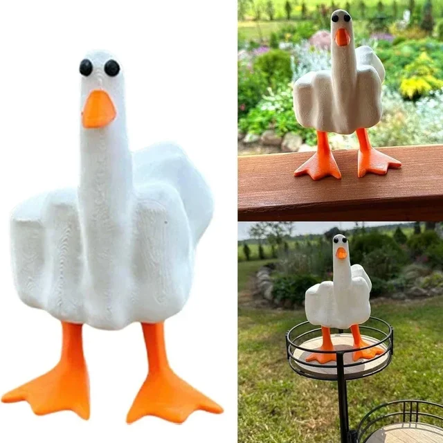 Funny Creative Duck Middle Finger Animal Gift Resin Craft Home Decoration Statue Garden Courtyard and Micro Landscape Figurines 1