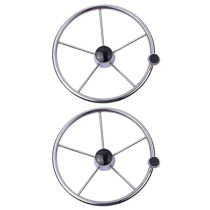 

2X 13-1/2 Inch Boat Steering Wheel Stainless 5 Spoke 25 Degree With Knob Heavy Duty Marine Boat Marine For Marine Yacht