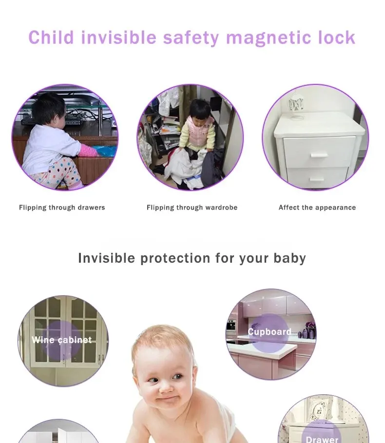 Baby Sicherheits schloss unsichtbares Schloss Kinder Sicherheits schublade Riegel Schrank tür magnetische Kinder sicherung Schloss Begrenzer Kinderschutz – Detail 15