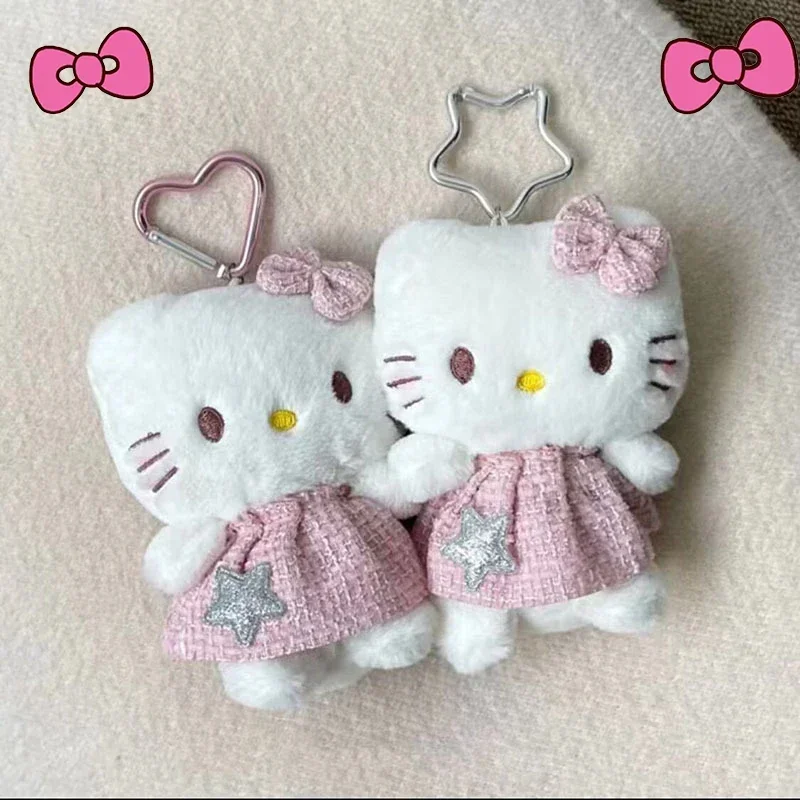 

Hellokittys Plush Doll Keychain Anime Sanrioed Creative Love Button Cartoon Bag Pendant Girl Fun Accessories Gift Free Postage