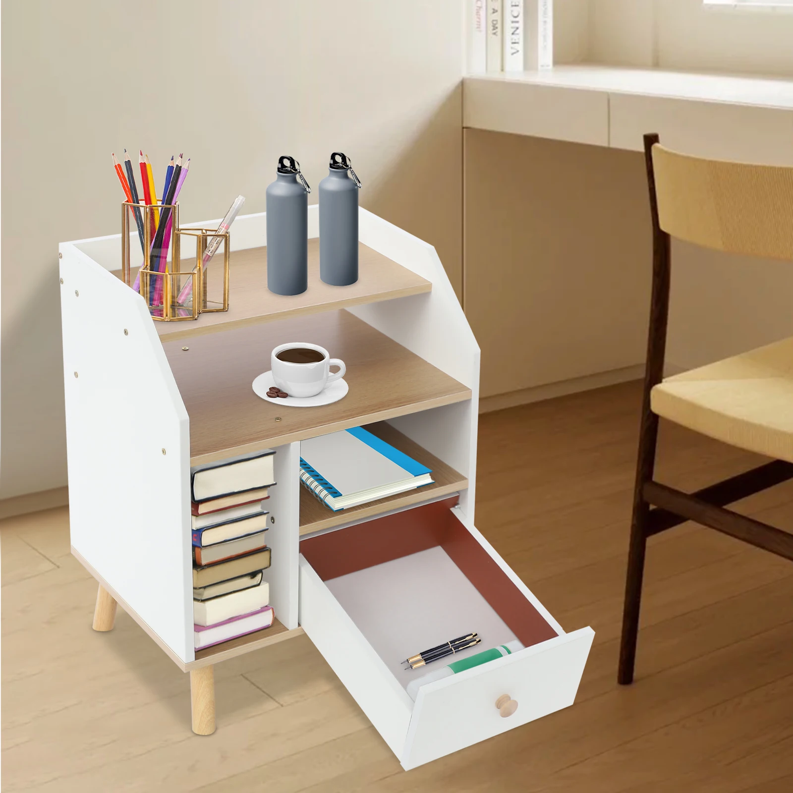 Moderner rechteckiger Nachttisch, Nachttisch für Schlafzimmer, Wohnzimmer, Büro, Nachttisch mit Schublade – Detail 17