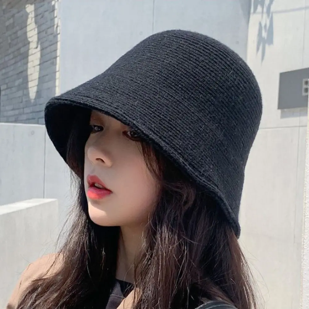 

Trendy Women Winter Bucket Hat Warm Wool Fisherman Cap Casual Foldable Panama Hat Lady Outdoor Sunscreen Sun Cap