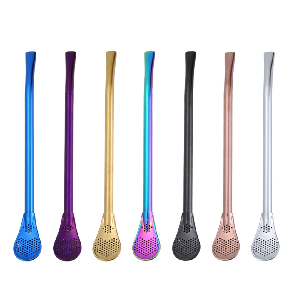 Colorful 304 Stainless Steel Tea Drinking Straws Spoon Yerba Mate Tea Filter Reusable Bombilla Gourd Tea Tools Bar Accessories