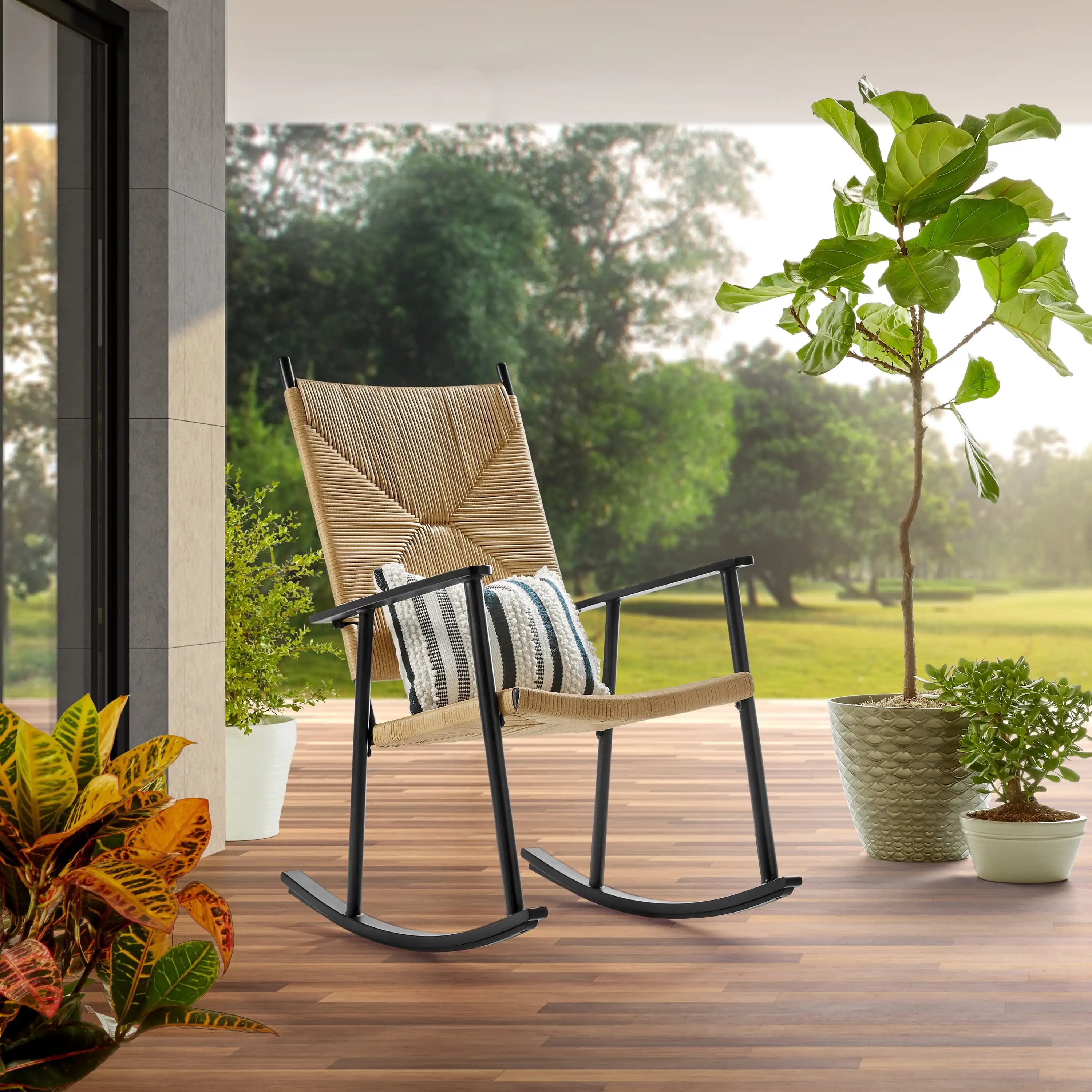 

Better Homes & Gardens Ventura Outdoor Adult Steel Rocking Chair, Natural Rush Weave