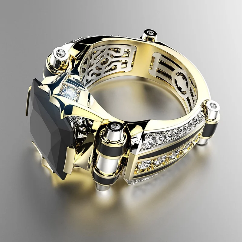 Men's Ring Metal Inlay Zircon Crystal Punk Rings For Men Wedding Party Hip Hop Jewelry