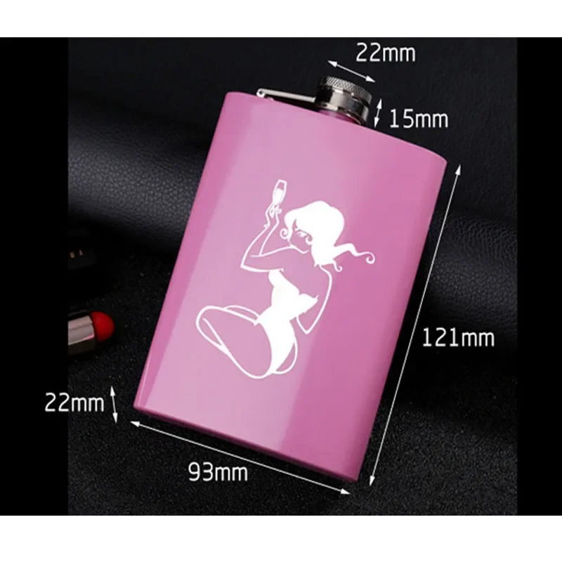 8 OZ Rose Red Portable Outdoor Metal Ms. Style Stainless Steel Hip Flask  Gift For Woman Fashion Wine Alcohol Flagon