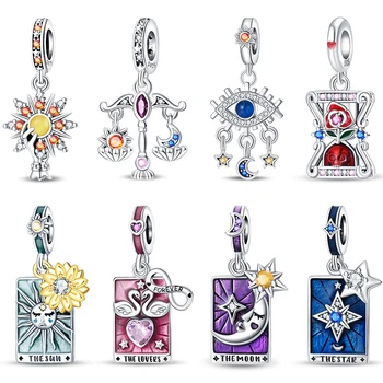 🌞 925 Silver Celestial Lovers Tarot Charms – Stars, Moon & Sun Beads for DIY Bracelets 1