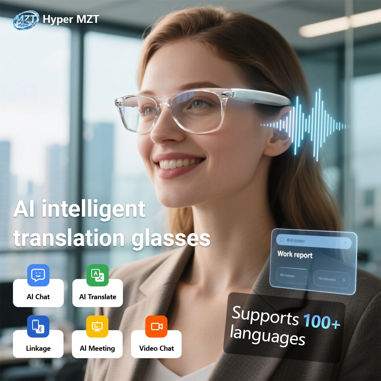 New Smart Glasses AI translation 100+ Languages Make Receive Calls Music Calling Noise Reduction Light BT TWS Glasses Men Women