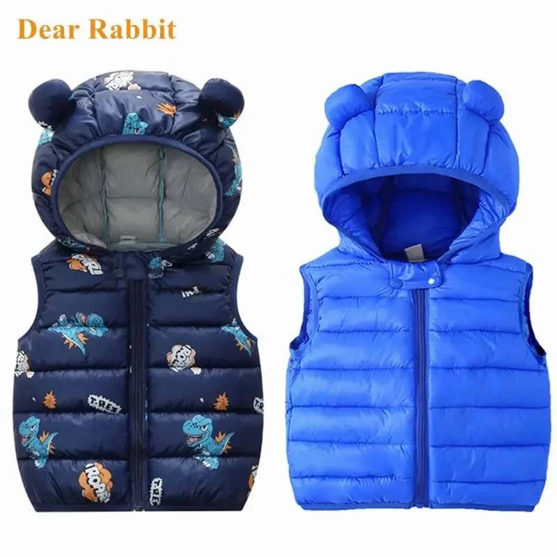 

2023 Autumn Warm Down Vest Baby Cotton Waistcoat Kids Outerwear Children Clothing Boys Hooded Jacket toddler girl winter clothes