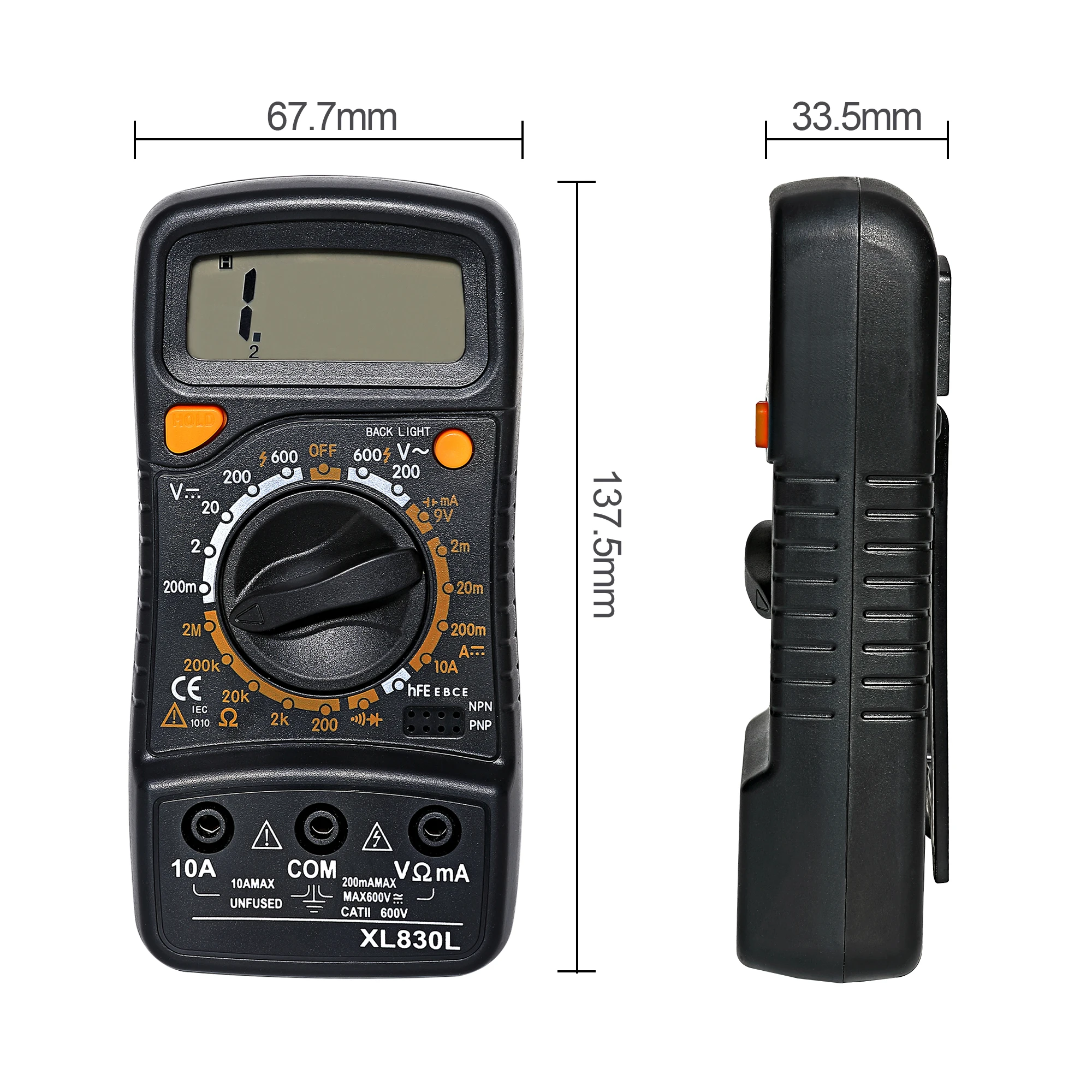 Multimètre Numérique Crenova MS8233D - Mesure AC/DC, Tension, Courant, Résistance - Avec Pince Ampèremétrique Et Sécurité CAT III
