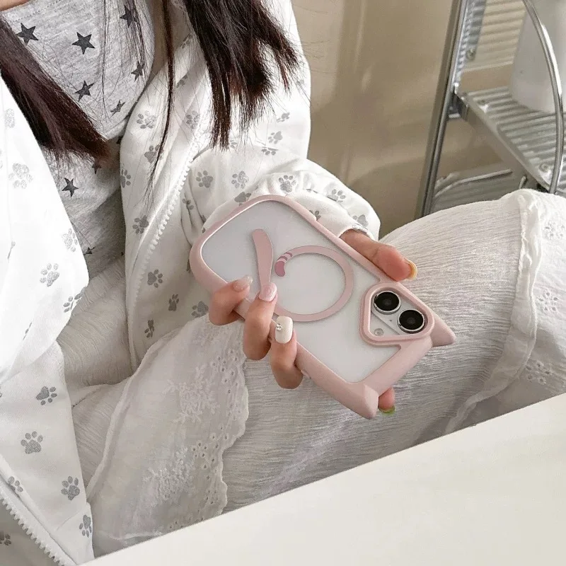 Cute 3D Cat Ears Phone Case For IPhone 16 - Clear Magnetic Shockproof Cover With Wrist Strap, Kawaii Protective Case Magnetic Clear Silicone Case Cute 3D Cat Ears Phone Case For IPhone 16 - Clear Magnetic Shockproof Cover With Wrist Strap, Kawaii Protective Case Magnetic Clear Silicone Case