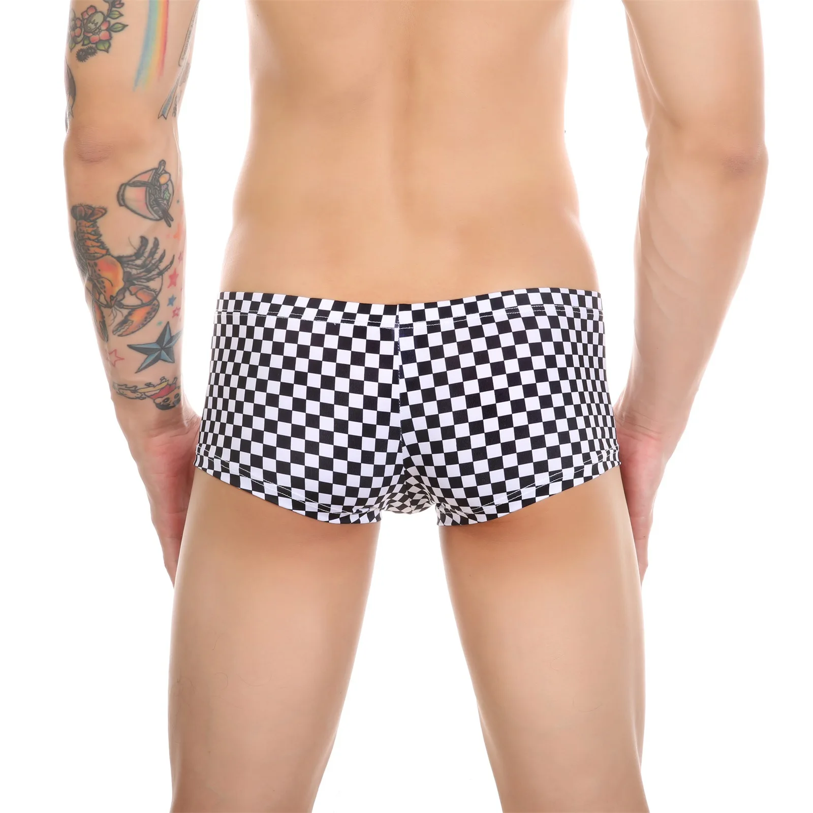 boxer underwear Men's Low Waist Black And White Plaid Sexy Boxer Soft Fashion New Style Male Elasticity Silk U-convex Underwear best mens underwear