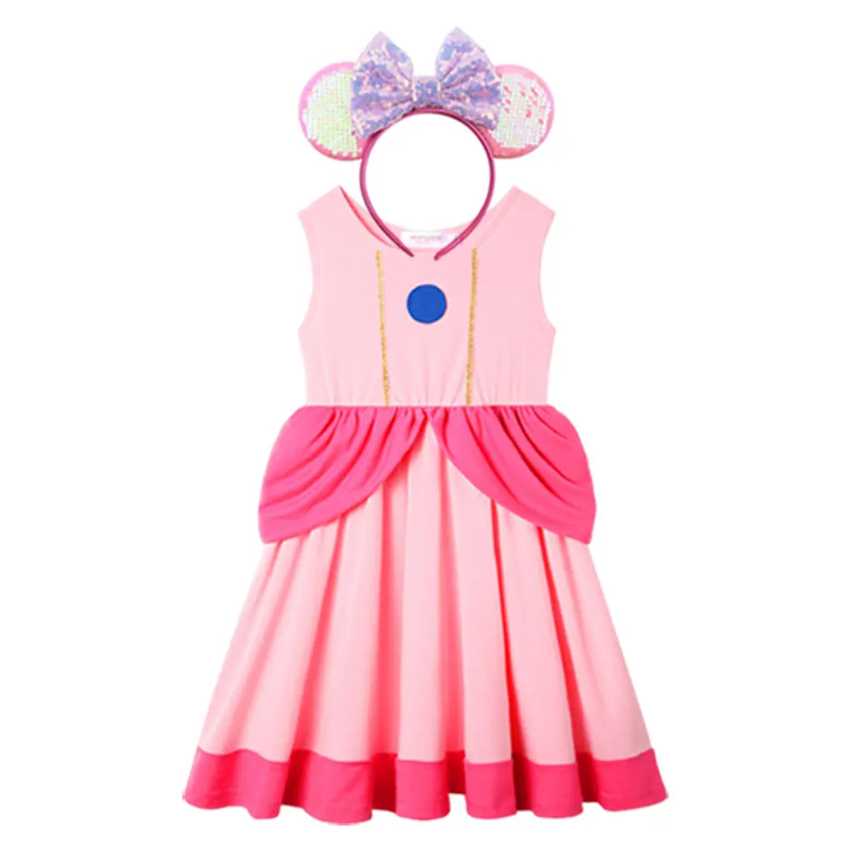 thumbnail image 1 of Vestido de princesa de algodón para niñas pequeñas, ropa informal de fiesta de cumpleaños, vacaciones, sirena, melocotón, Elsa, Anna, blanca, nieve, Verano, 1 of 5